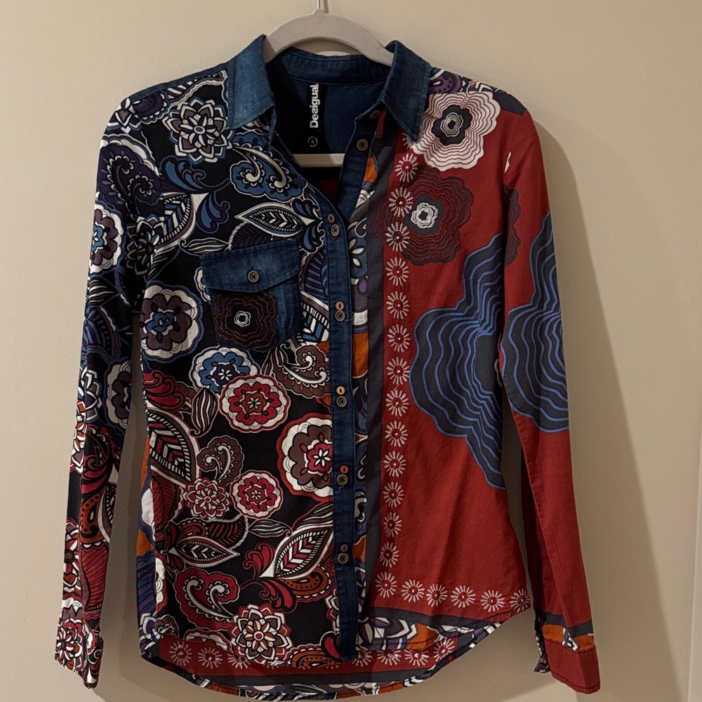 Desigual Red and Blue Floral Shirt